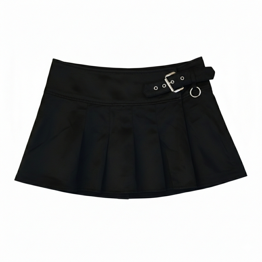 Vintage Rampage Black Satin Mini Skirt Buckle Waist 90s Y2K Office Siren 9 - Picture 2 of 11